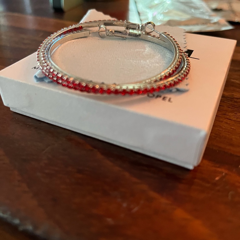 Elegant Silver and Red Hoop Earrings